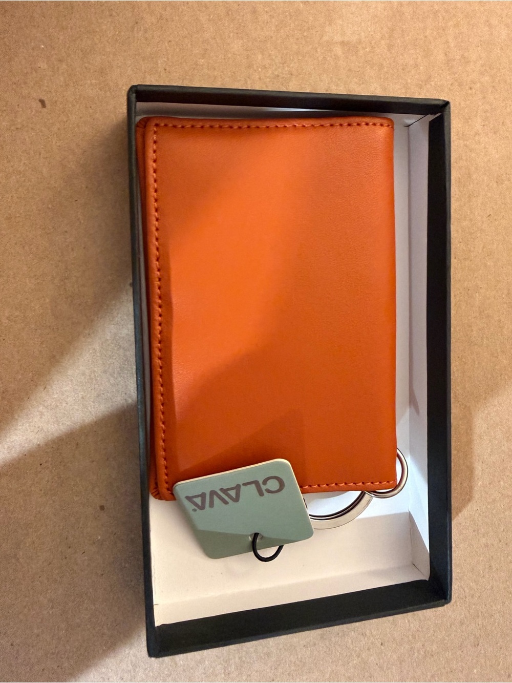 Orange Leather Card Holder Key Wallet CLAVA